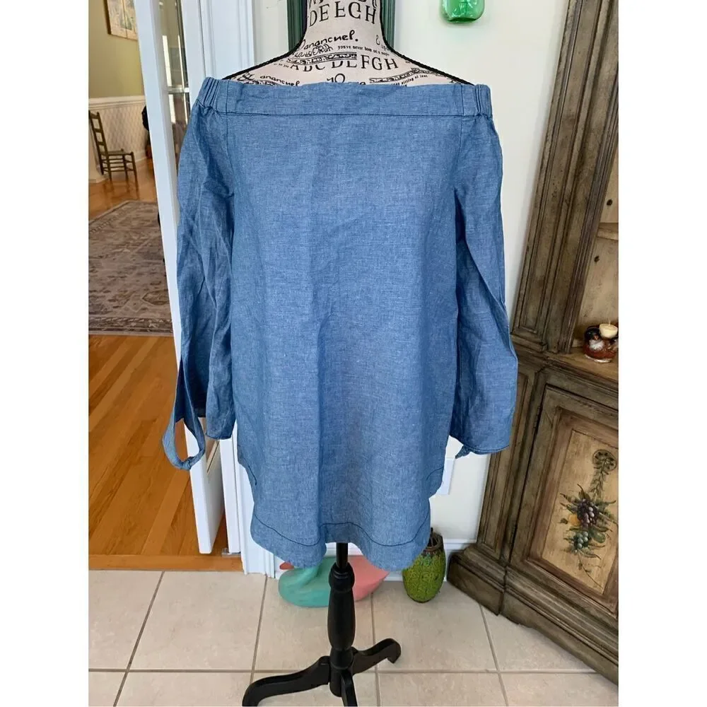 Free People Denim Off The Shoulder Top Chambray